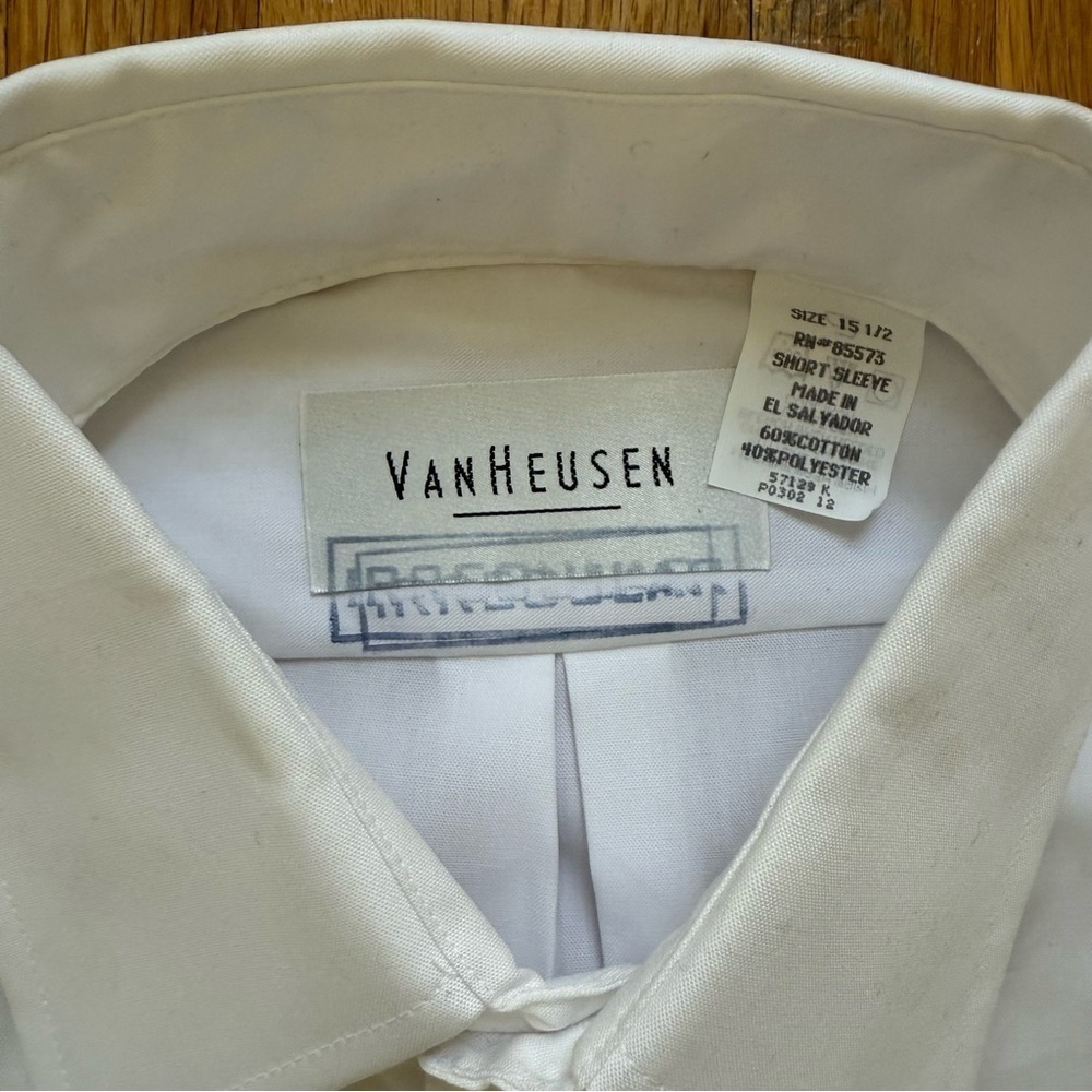 Van Heusen White Short Sleeve Aviator Style Button Down Shirt Neck Size 16 - Picture 3 of 5